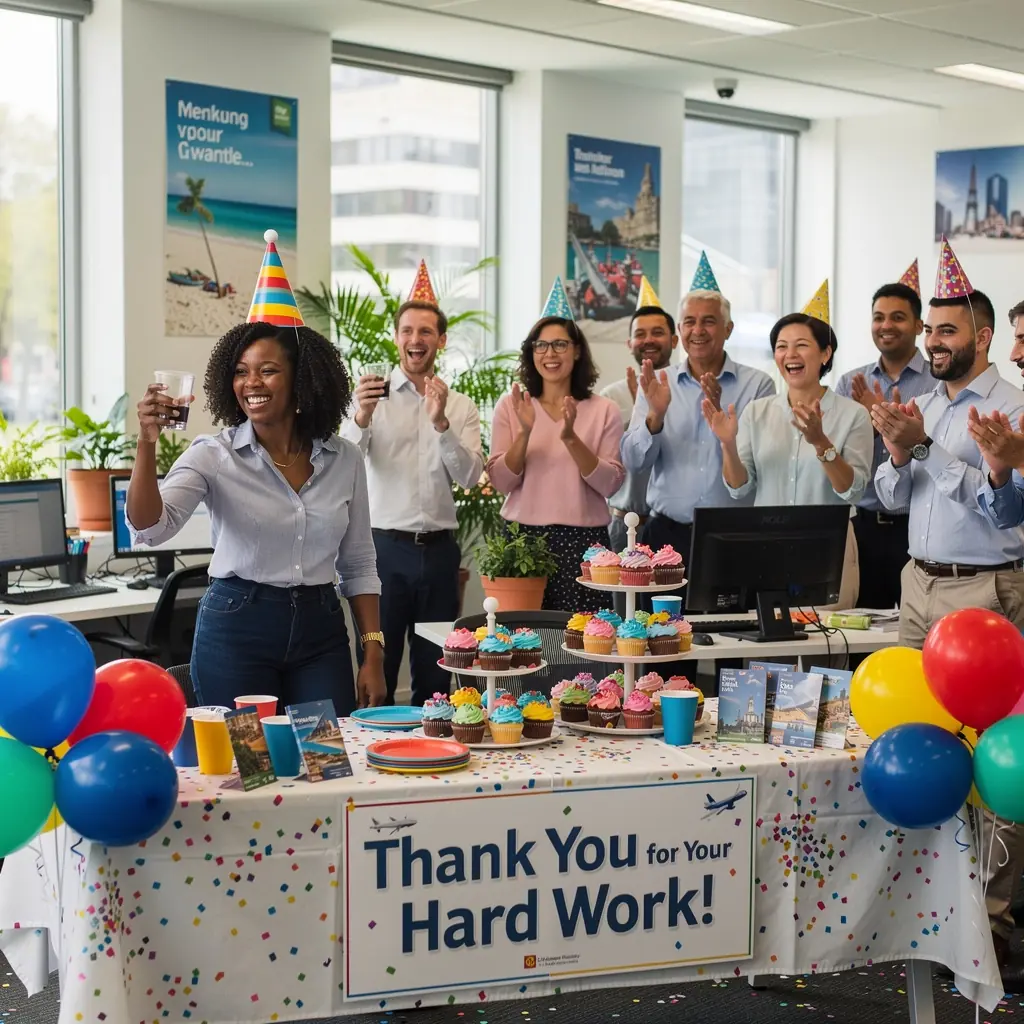 Zespół specjalistów planuje aktualizacje wyjazdów w nowoczesnym biurze podróży.