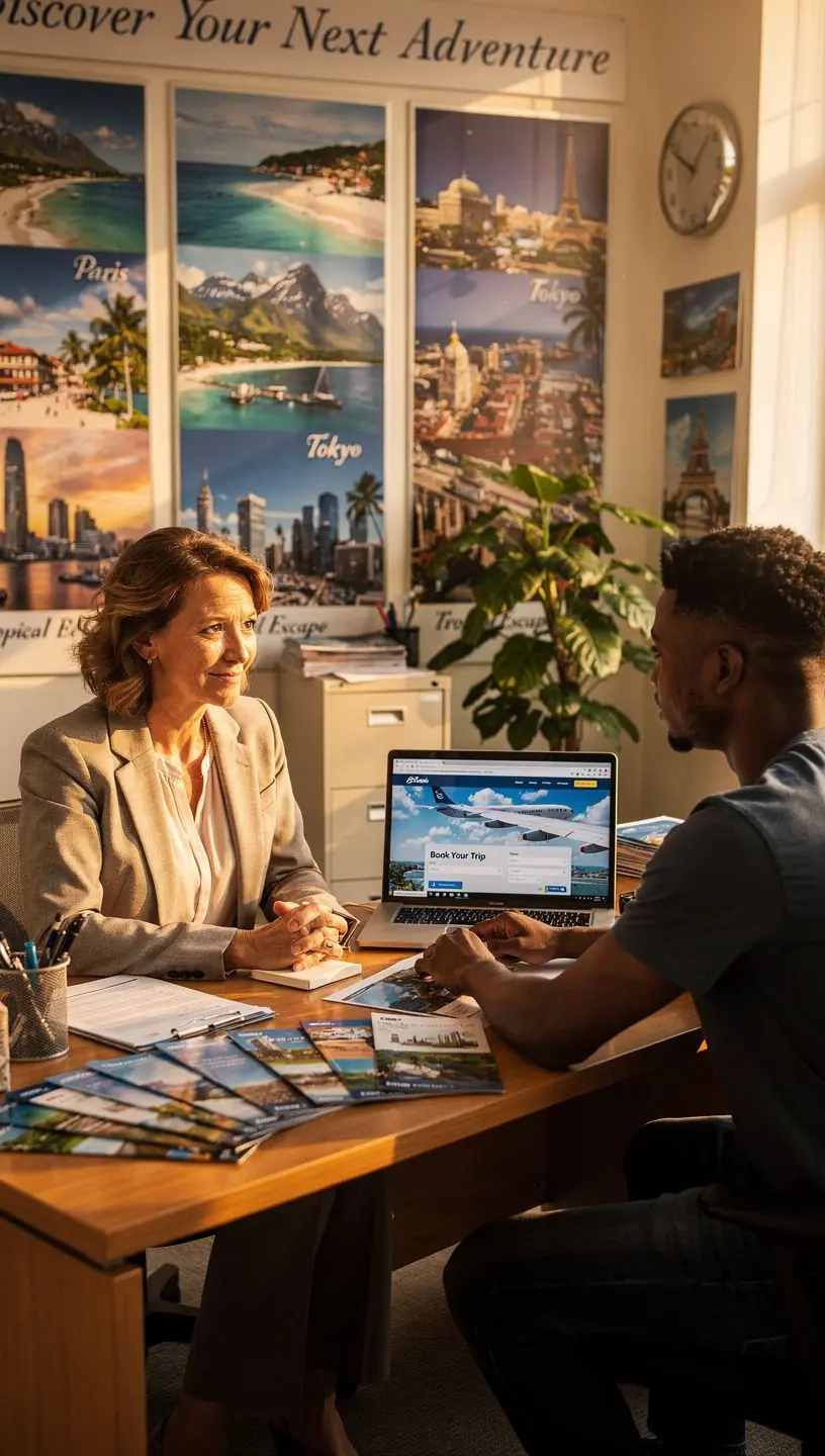 Kobieta rozmawiająca przez telefon, koordynująca harmonogram podróży w biurze.