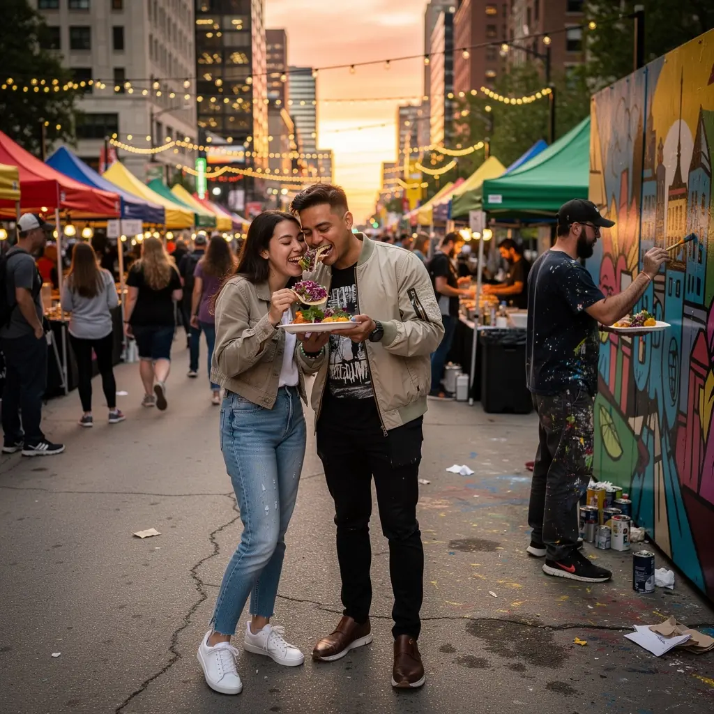 Widok na tętniące życiem ulice miasta podczas weekendowej wycieczki.